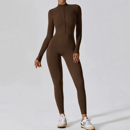 Yoga Boilersuit Long Sleeved Women's Sportswear - Gym Zipper Jumpsuits