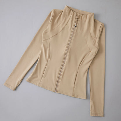 Ladies High Elastic Long Sleeve Stand-Up Collar Exercise Jacket