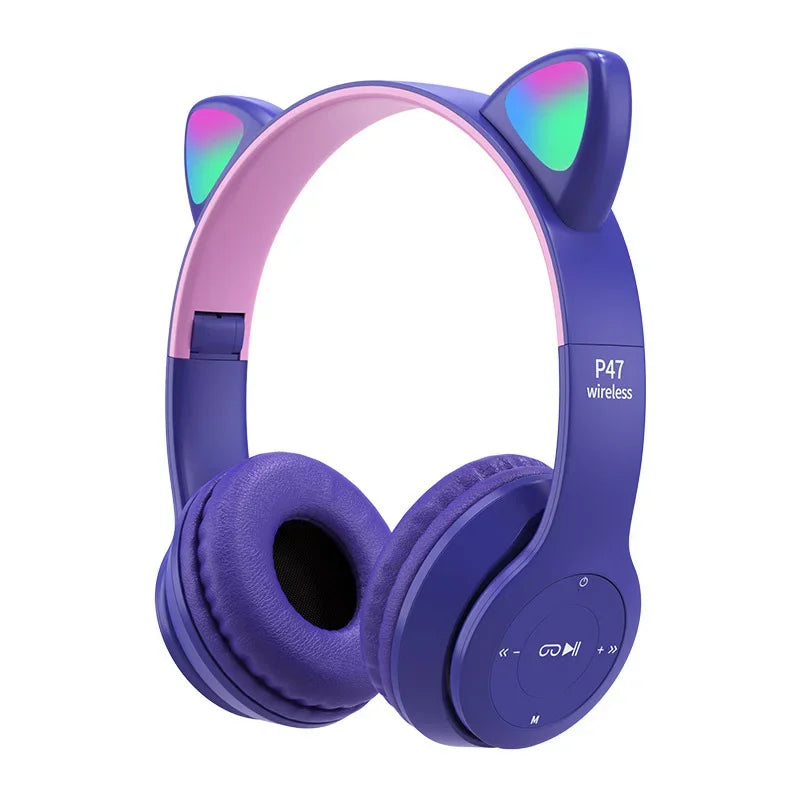 Wireless Bluetooth Headphones with LED Cat Ears