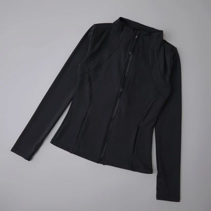 Ladies High Elastic Long Sleeve Stand-Up Collar Exercise Jacket