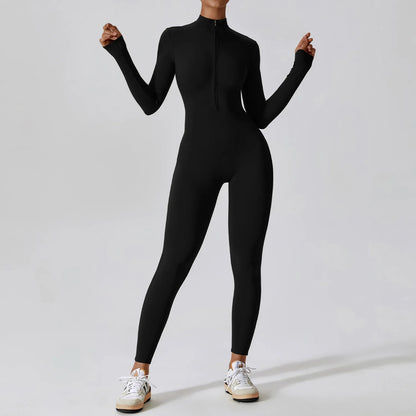 Yoga Boilersuit Long Sleeved Women's Sportswear - Gym Zipper Jumpsuits